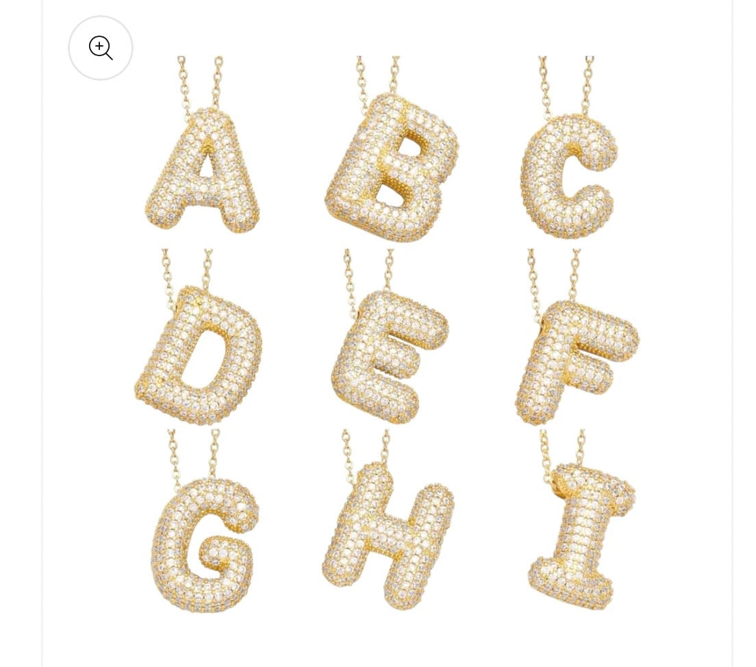 Paved Puffy Initial Necklaces